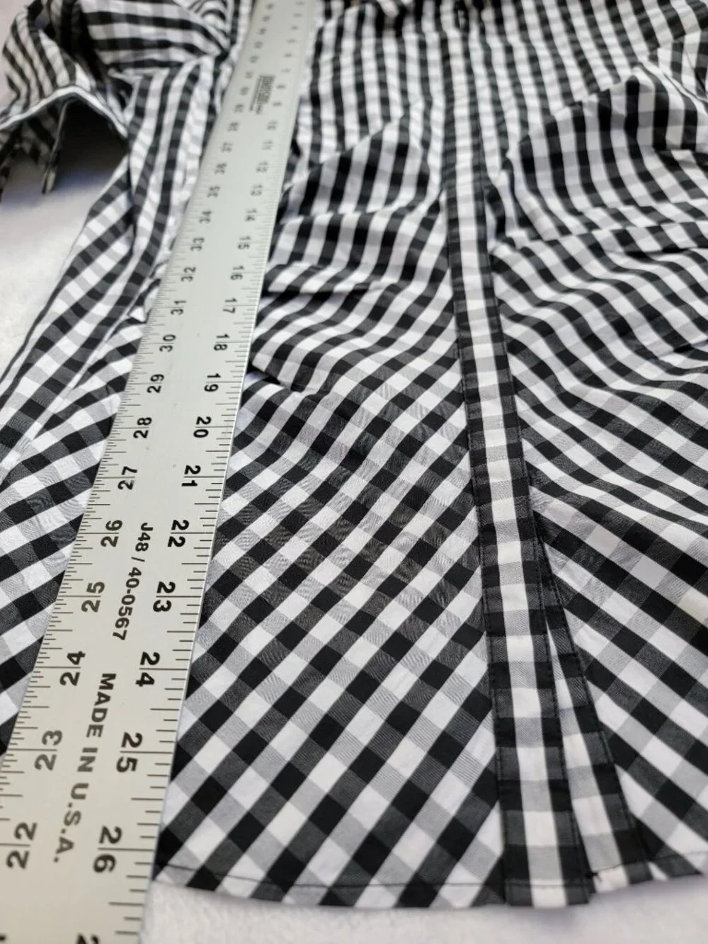 Lafayette 148 Women's Leigh Gingham 3/4 Sleeve Button Up Shirt Black/White 8 - Picture 7 of 8